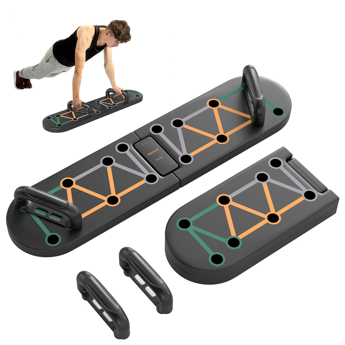 Foldable Push Up Board, 11-in-1 Press Up Board, Portable Pushup Stand with Non-slip Pads, Multi-function Home Gym Equipment for Arm, Shoulder, Chest Muscle Training Fitness, Black-0