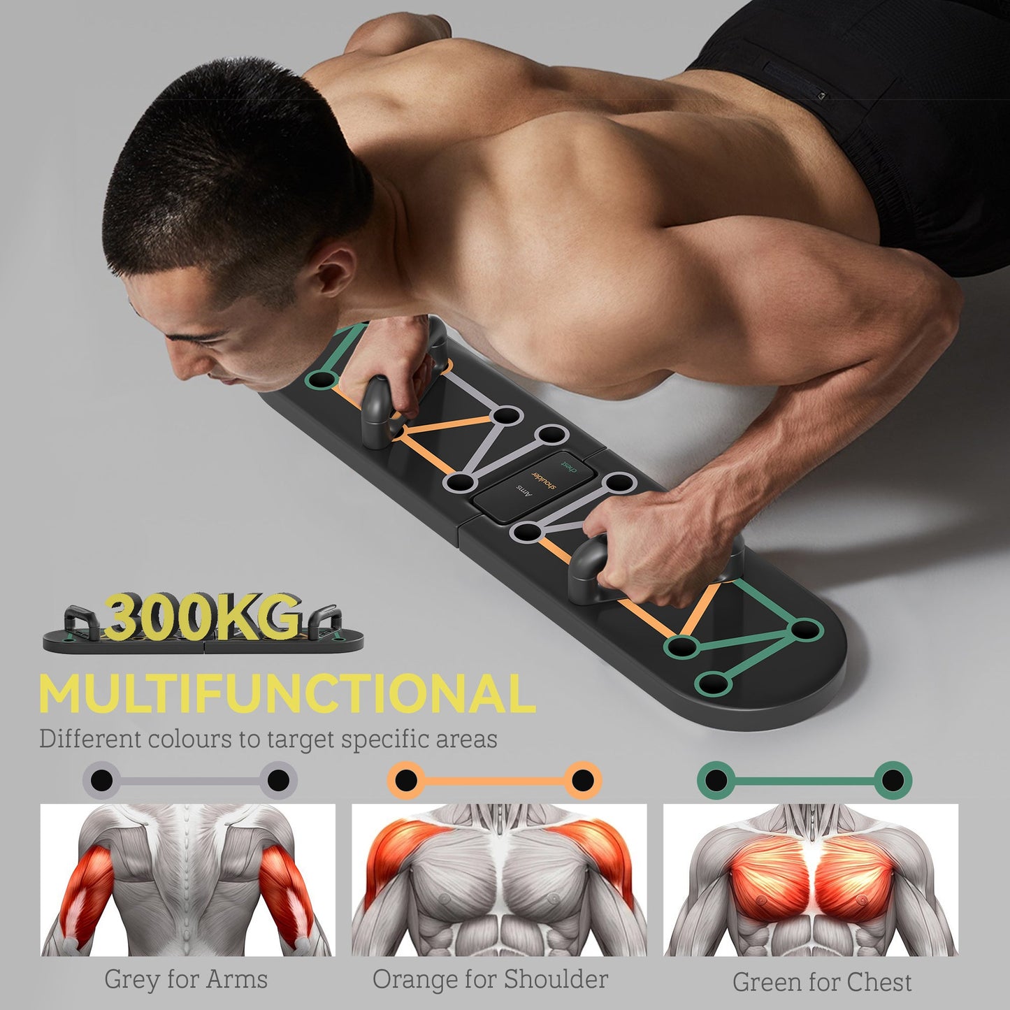 Foldable Push Up Board, 11-in-1 Press Up Board, Portable Pushup Stand with Non-slip Pads, Multi-function Home Gym Equipment for Arm, Shoulder, Chest Muscle Training Fitness, Black-3