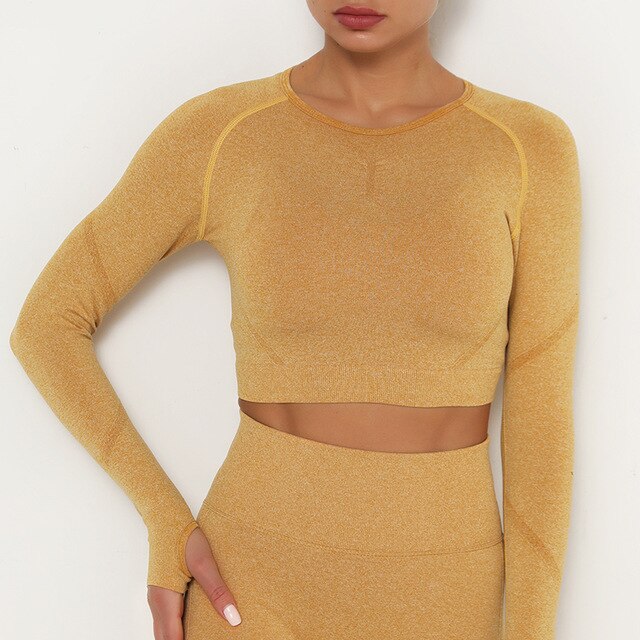 Yoga Crop Tops Yoga Shirts Gym Workout Tops Long Sleeve Fitness Running Sport T-Shirts Athletic Training Wear Women Sportswear-5