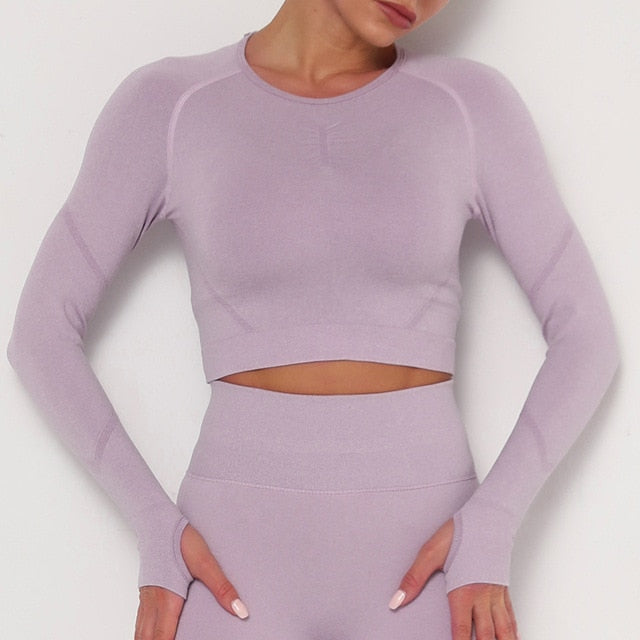 Yoga Crop Tops Yoga Shirts Gym Workout Tops Long Sleeve Fitness Running Sport T-Shirts Athletic Training Wear Women Sportswear-17