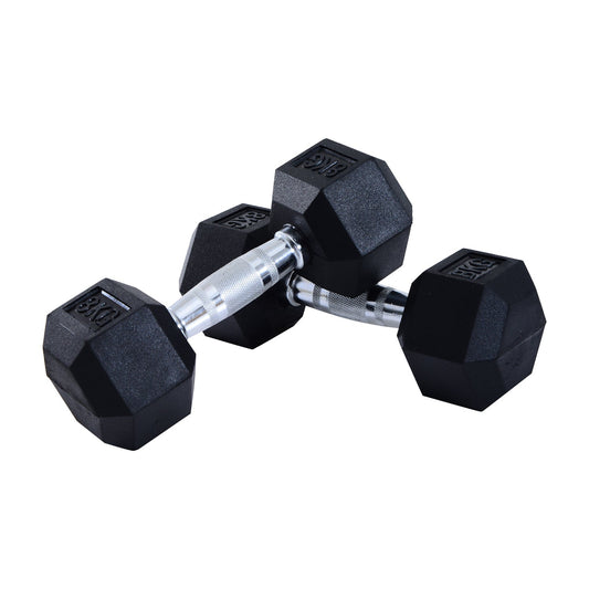 Set of 2 Rubber Hex Dumbbells 8kg - Non Rolling Fitness Weights-0