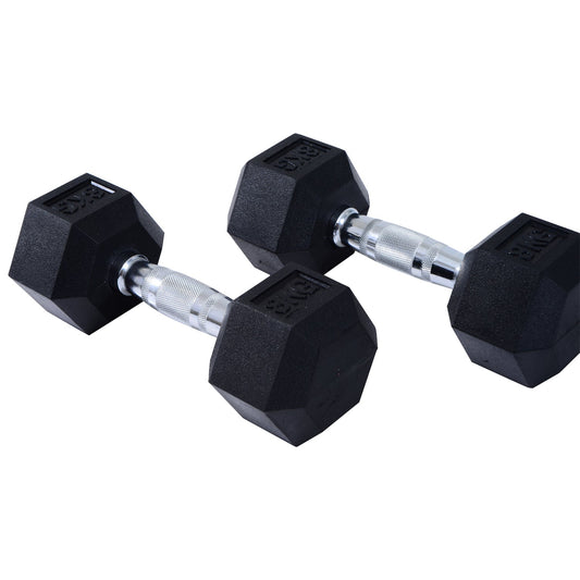 Set of 2 Rubber Hex Dumbbells 5kg - Non-Roll Fitness Weights-0